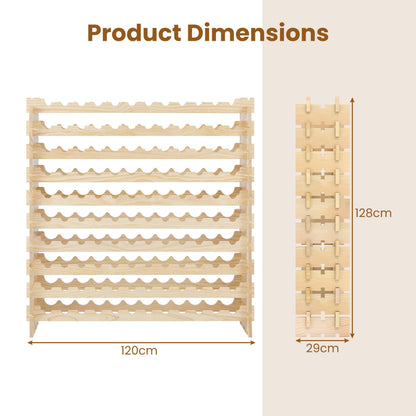 120 Bottles Wine Rack 10-Tier Stackable Wine Storage Stand-Natural