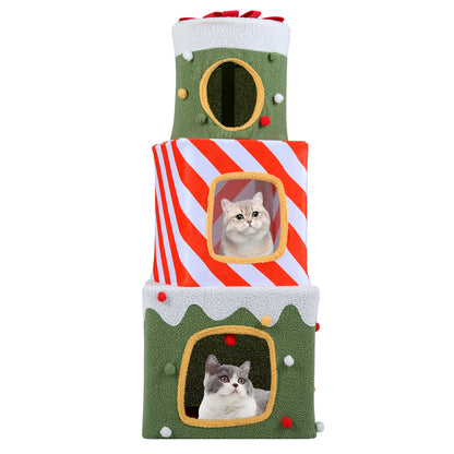 120 cm Cute Cat Climbing Furniture with 3 Condos and Hideaway Caves-Green