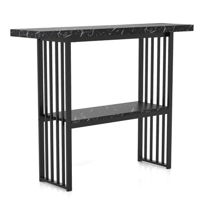 120 cm Long Narrow Console Table Faux Marble Entryway Table-Black
