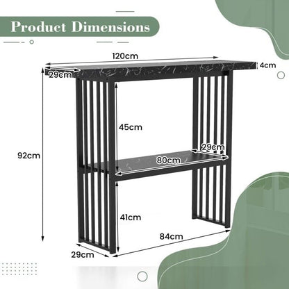120 cm Long Narrow Console Table Faux Marble Entryway Table-Black