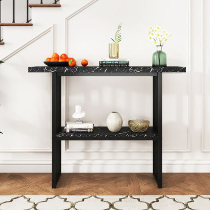 120 cm Long Narrow Console Table Faux Marble Entryway Table-Black