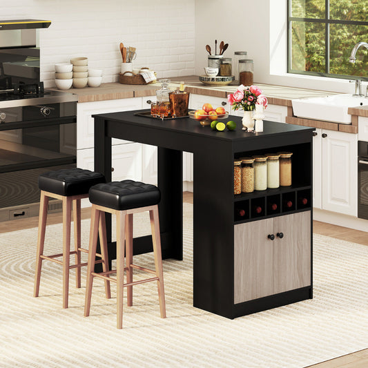 120 cm Bar Table with Storage Cabinet and Wine Rack-Black