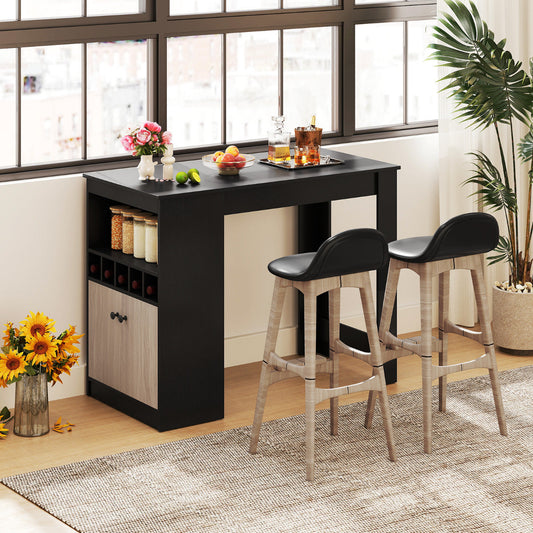 120 cm Bar Table with Storage Cabinet and Wine Rack-Black