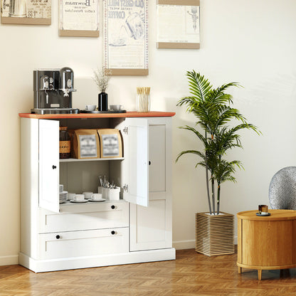 120 cm Kitchen Pantry with 3 Doors and 2 Large Drawers-White