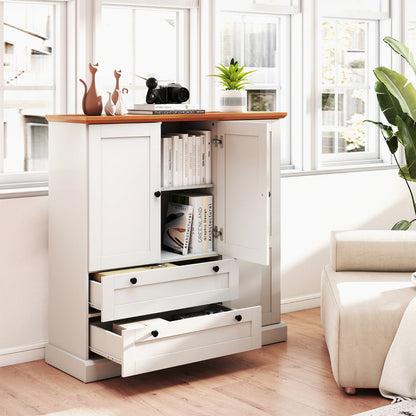 120 cm Kitchen Pantry with 3 Doors and 2 Large Drawers-White