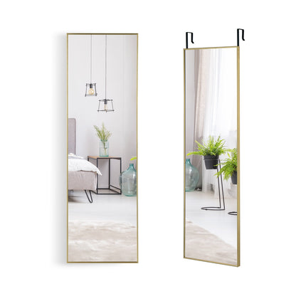 Lustro wiszące na ścianę 120 x 37 cm, pełnowymiarowe, z regulowanym haczykiem – złote