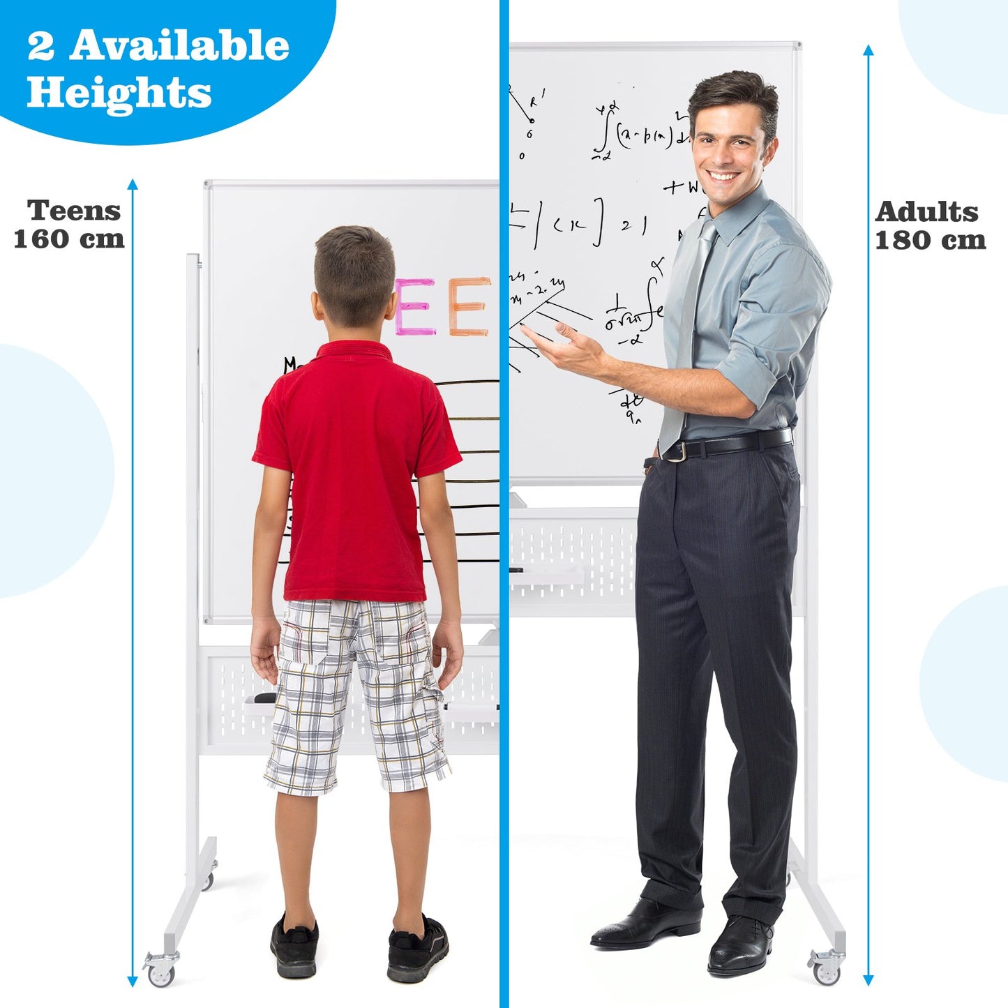 120 x 90 CM Double-Sided Dry Erase Mobile Board with Stand-White