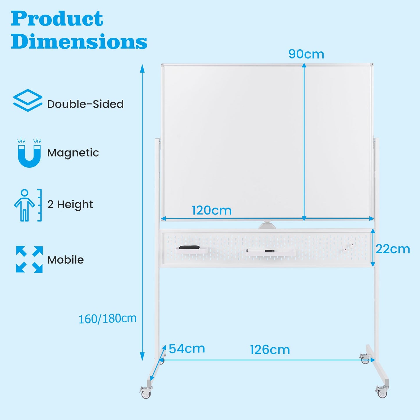 120 x 90 CM Double-Sided Dry Erase Mobile Board with Stand-White