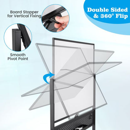 120 x 90 CM Double-Sided Dry Erase Mobile Board with Stand-Black
