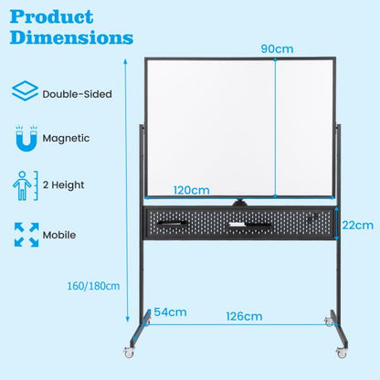 120 x 90 CM Double-Sided Dry Erase Mobile Board with Stand-Black