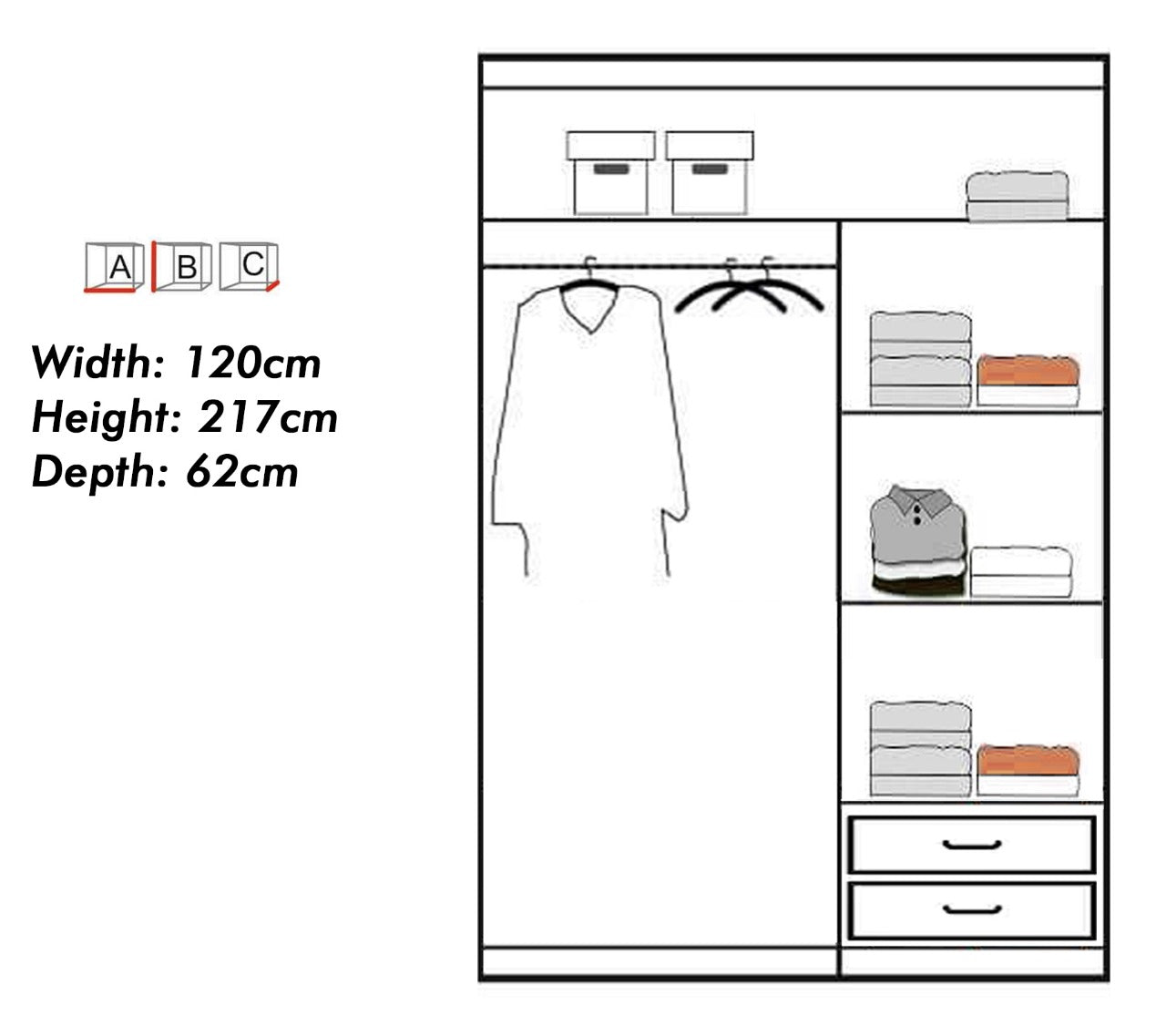 Texas White High Gloss Sliding Door Wardrobe - 3 Sizes