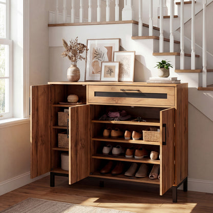 120cm Sideboard Buffet Cabinet with Drawer and 3 Doors for Kitchen-Natural