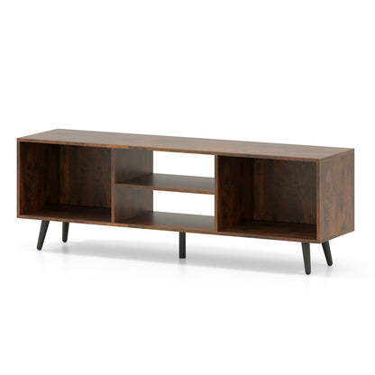 120cm Mid Century Modern TV Stand with Shelves and 5 Metal Legs-Rustic Brown
