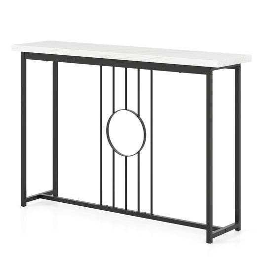 120cm Modern Faux Marble Top Console Table with Heavy-duty Metal Frame-Black