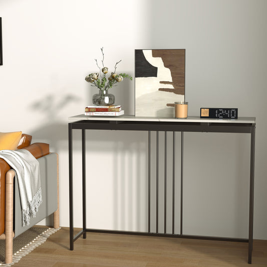 120cm Console Table Narrow Entryway Table with Faux Marble Tabletop-White