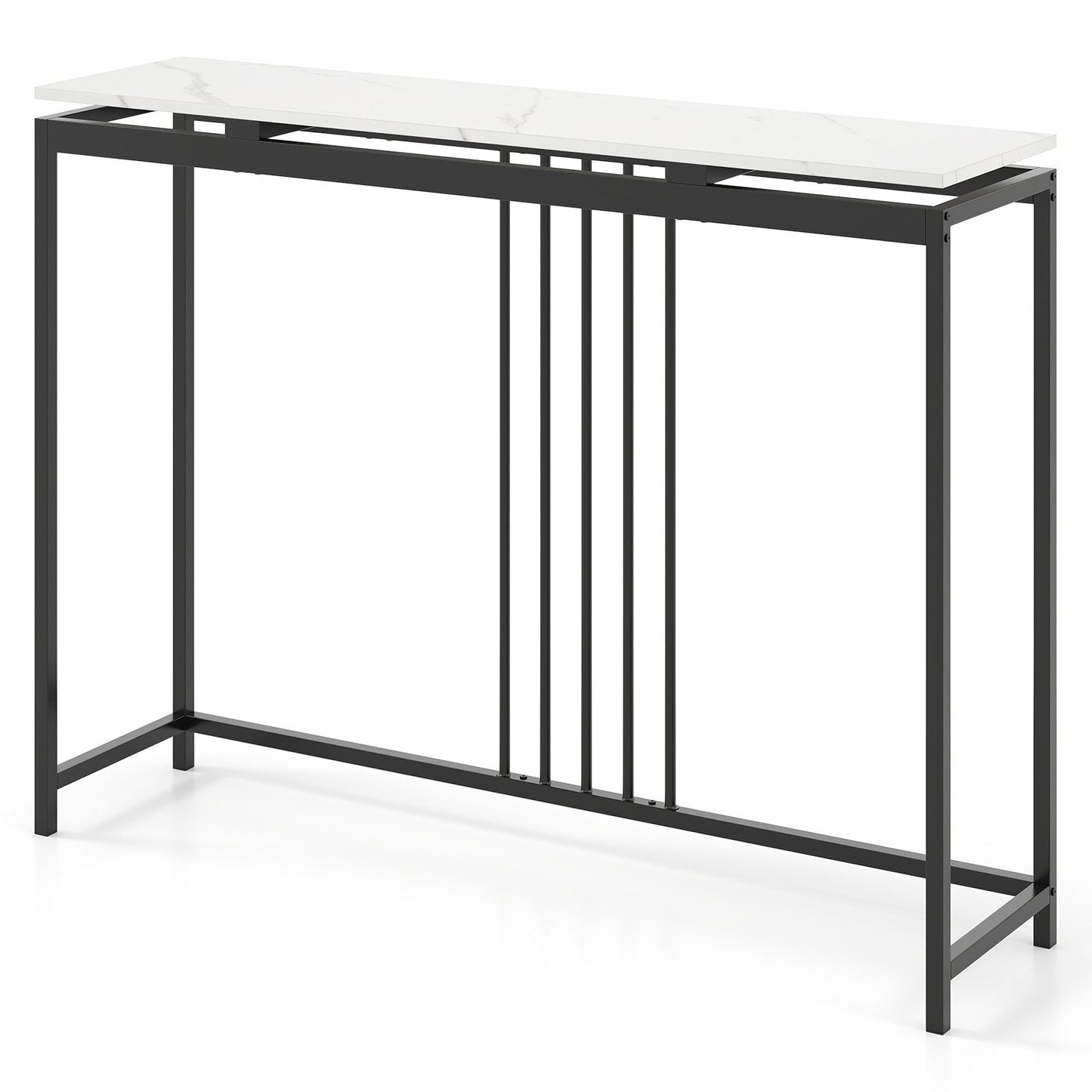 120cm Console Table Narrow Entryway Table with Faux Marble Tabletop-White