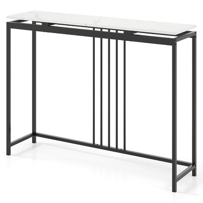 120cm Console Table Narrow Entryway Table with Faux Marble Tabletop-White