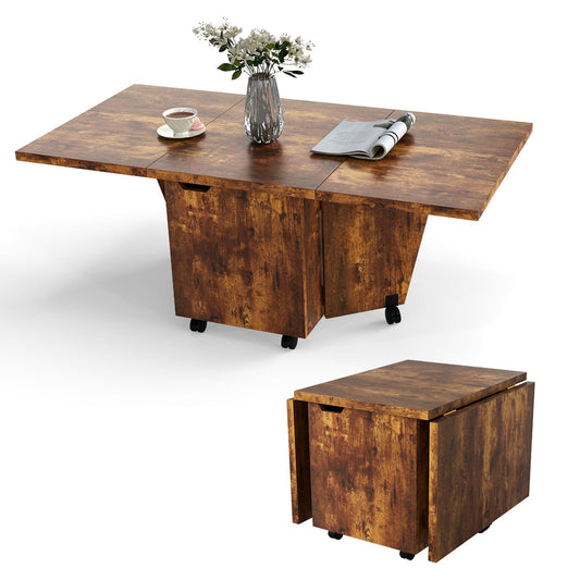120cm Extendable and Foldable Coffee Table with Storage Cabinet and Wheels-Brown