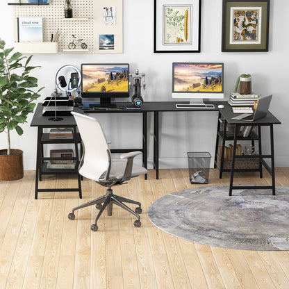 120cm L-Shaped Computer Desk Corner Study Writing Desk with Outlets-Black