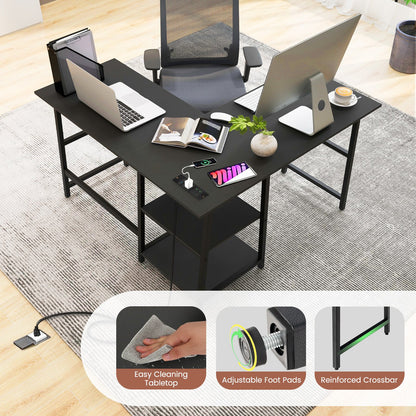 120cm L-Shaped Computer Desk Corner Study Writing Desk with Outlets-Black