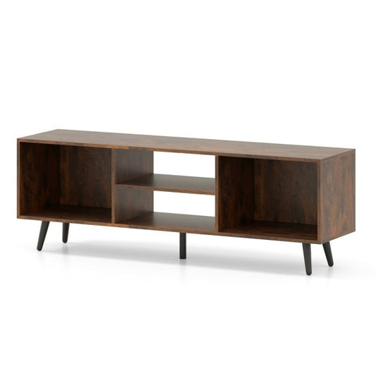 120cm Mid Century Modern TV Stand with Shelves and 5 Metal Legs-Rustic Brown