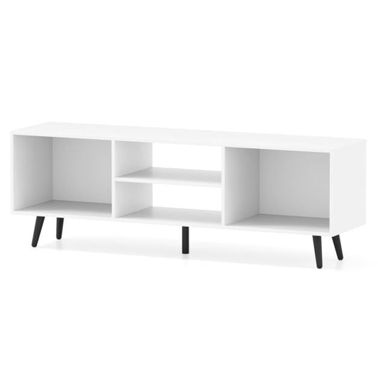 120cm Mid Century Modern TV Stand with Shelves and 5 Metal Legs-White
