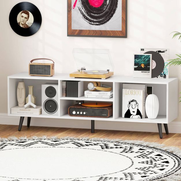 120cm Mid Century Modern TV Stand with Shelves and 5 Metal Legs-White