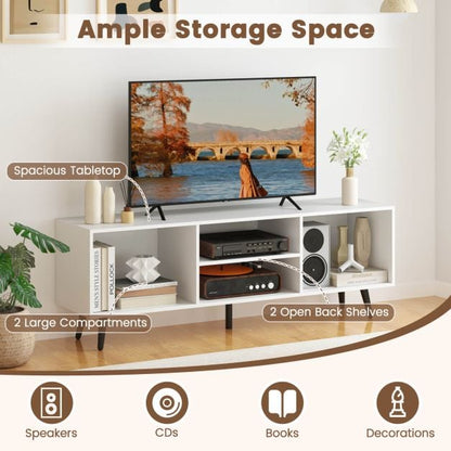 120cm Mid Century Modern TV Stand with Shelves and 5 Metal Legs-White