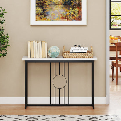 120cm Modern Faux Marble Top Console Table with Heavy-duty Metal Frame-Black