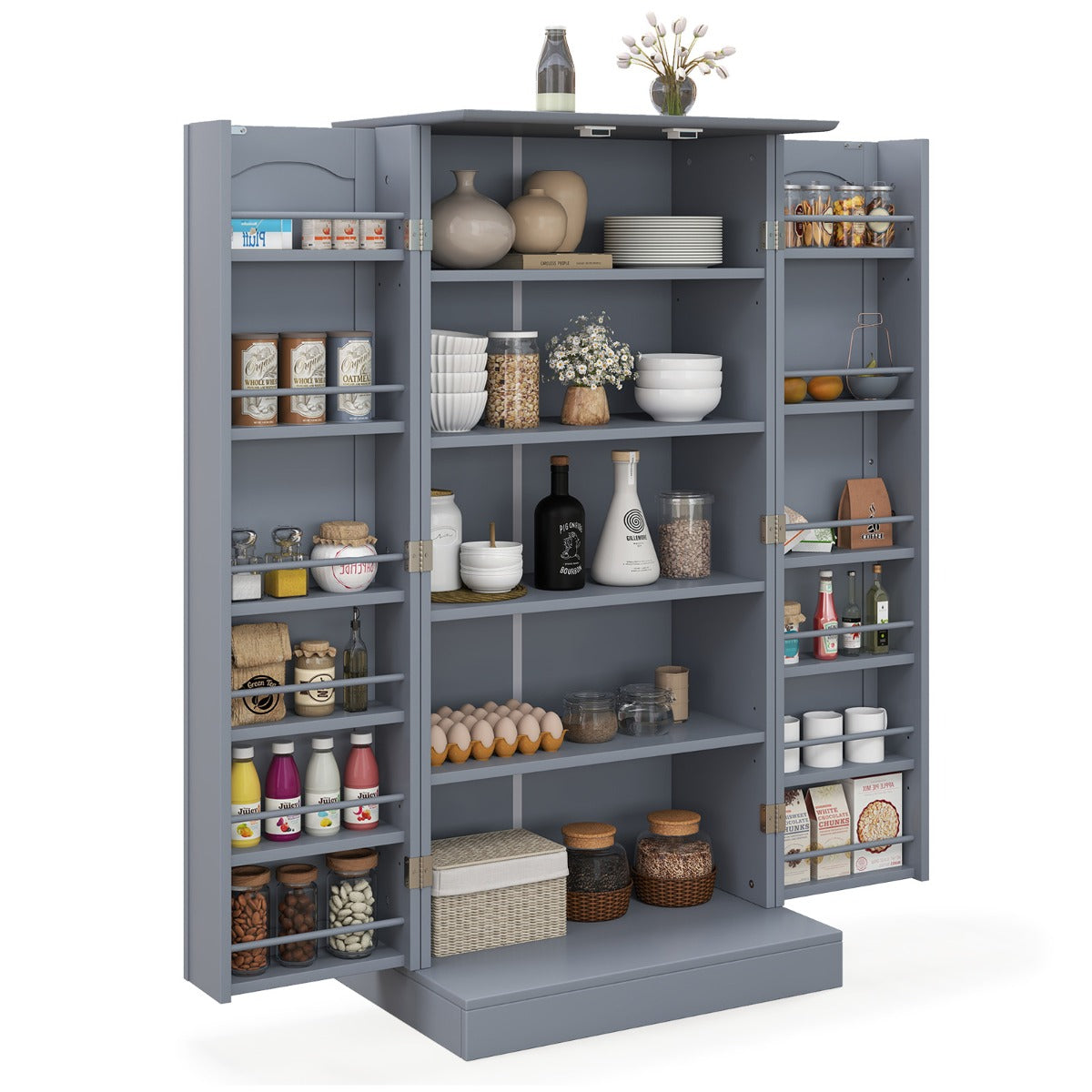 120cm Kitchen Pantry Cabinet with Doors and Adjustable Shelves-Grey