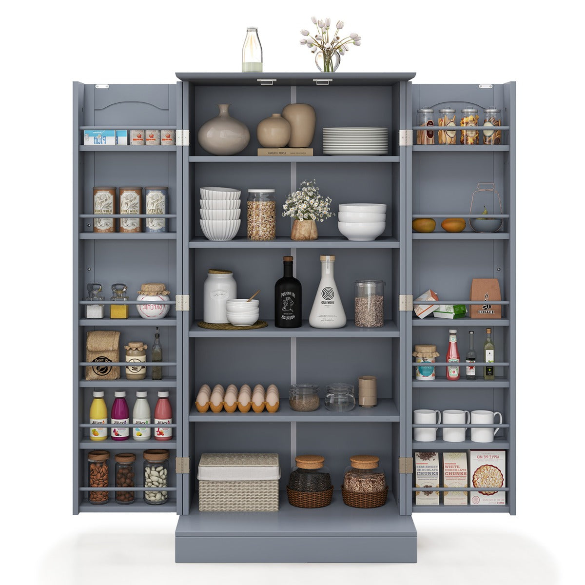 120cm Kitchen Pantry Cabinet with Doors and Adjustable Shelves-Grey