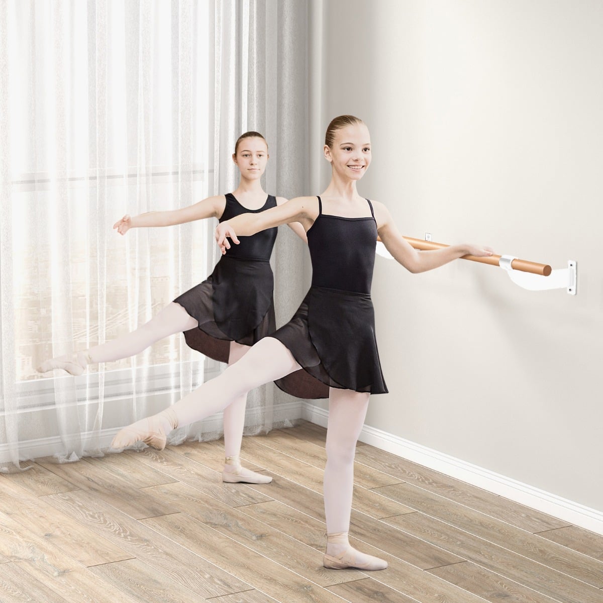120CM Wall-Mounted Beech Wood Ballet Barre-White