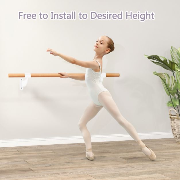 120CM Wall-Mounted Beech Wood Ballet Barre-White