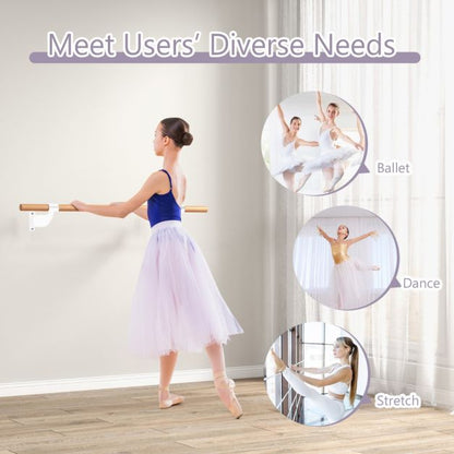 120CM Wall-Mounted Beech Wood Ballet Barre-White