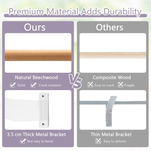 120CM Wall-Mounted Beech Wood Ballet Barre-White