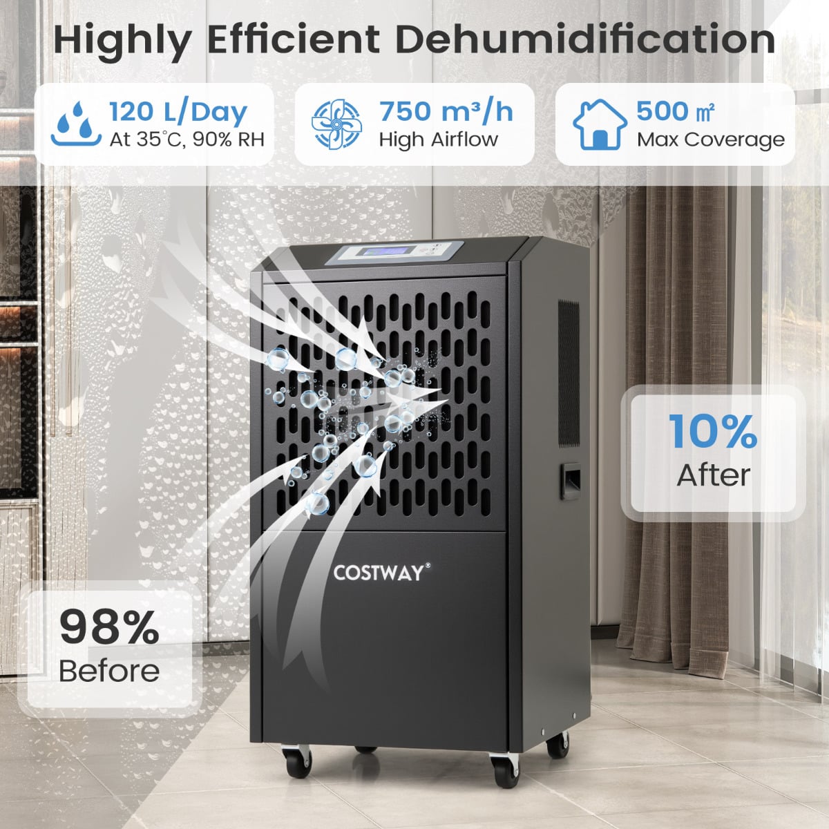 120L Commercial Industrial Dehumidifier for Spaces up to 500㎡-Black