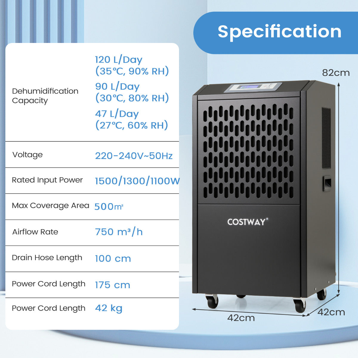 120L Commercial Industrial Dehumidifier for Spaces up to 500„é°-Black
