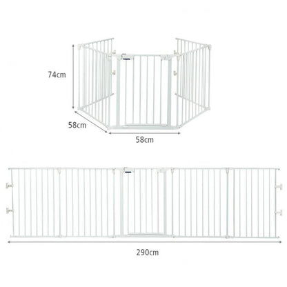 5 Panel Baby Safety Playpen Fireplace Barrier Gate Room Divider-White