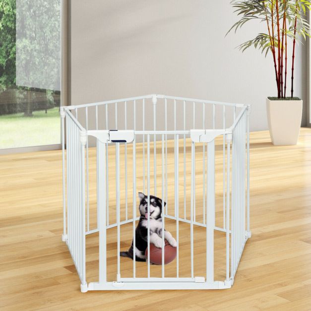5 Panel Baby Safety Playpen Fireplace Barrier Gate Room Divider-White