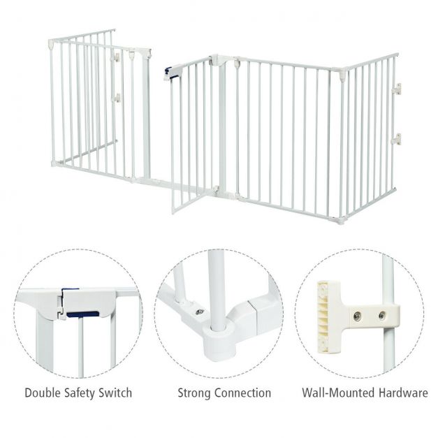 5 Panel Baby Safety Playpen Fireplace Barrier Gate Room Divider-White