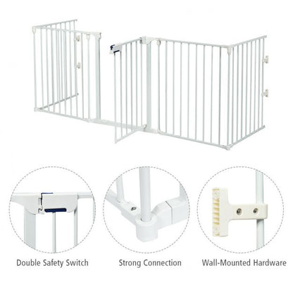 5 Panel Baby Safety Playpen Fireplace Barrier Gate Room Divider-White