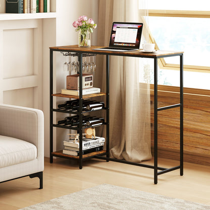 121cm Long Bar Table Bar Height Dining Table with Storage Shelves-Rustic Brown