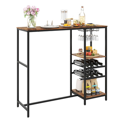 121cm Long Bar Table Bar Height Dining Table with Storage Shelves-Rustic Brown