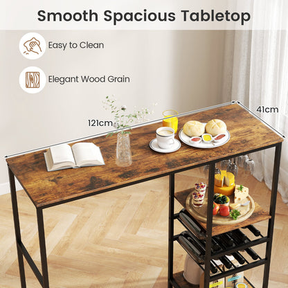 121cm Long Bar Table Bar Height Dining Table with Storage Shelves-Rustic Brown