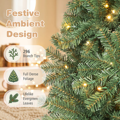 122 cm Artificial Christmas Tree with Branch Tips and LED Lights for Indoor