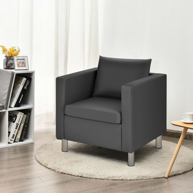 Single PU Leather Accent Tub Chair with Pillow