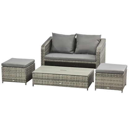 4-Piece Outdoor Wicker Conversation Patio Sofa Set with Lift Top Coffee Table