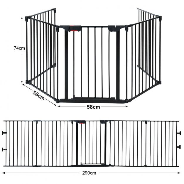 5 Panel Baby Safety Playpen Fireplace Barrier Gate Room Divider-Black