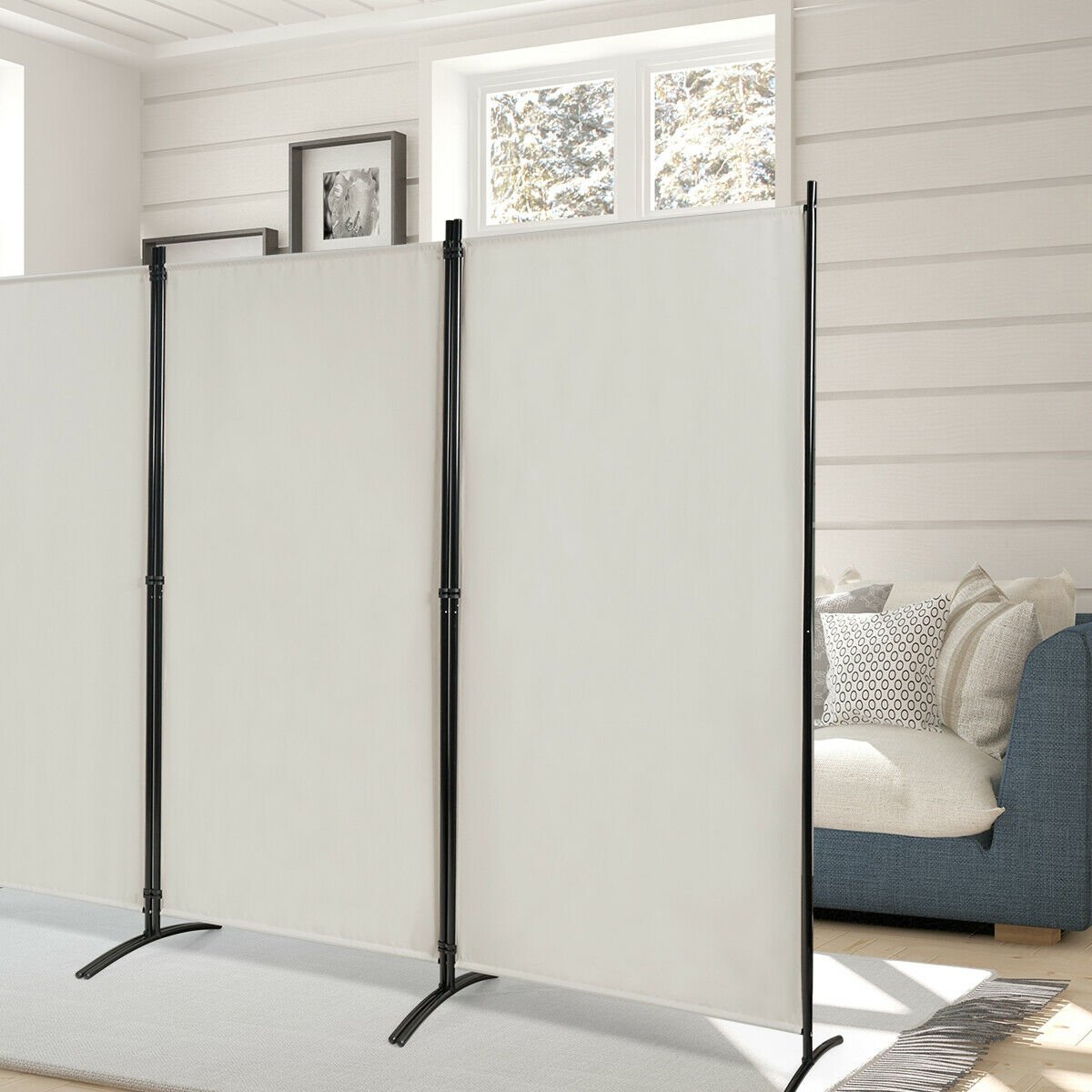 3 Panel Folding Room Divider-Beige