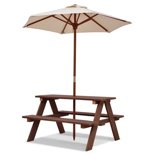 Children's Garden Picnic Table Bench with Sun Umbrella